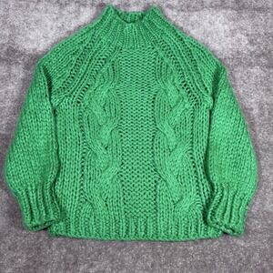 Missguided Chunky Cable Knit Sweater Women's 2/4 Green 3D Long Sleeve‎ Cozy